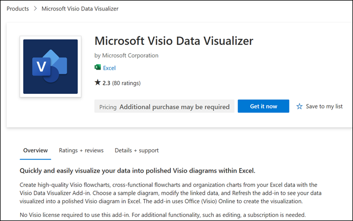 Visio Data Visualizer add-in for Excel in Microsoft Marketplace