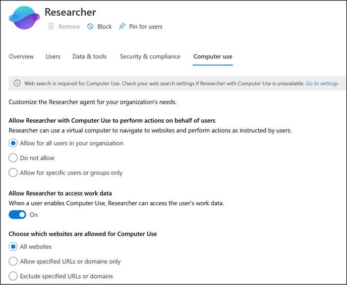 Computer Use must be active in the Researcher Agent