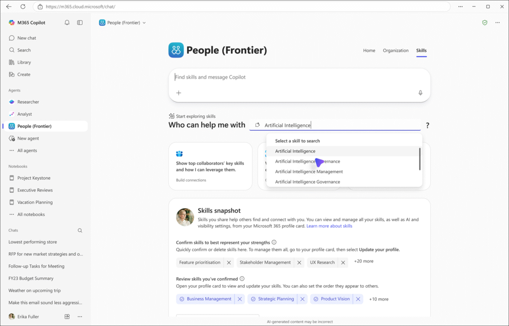 People Agent supports People Skills (Microsoft)