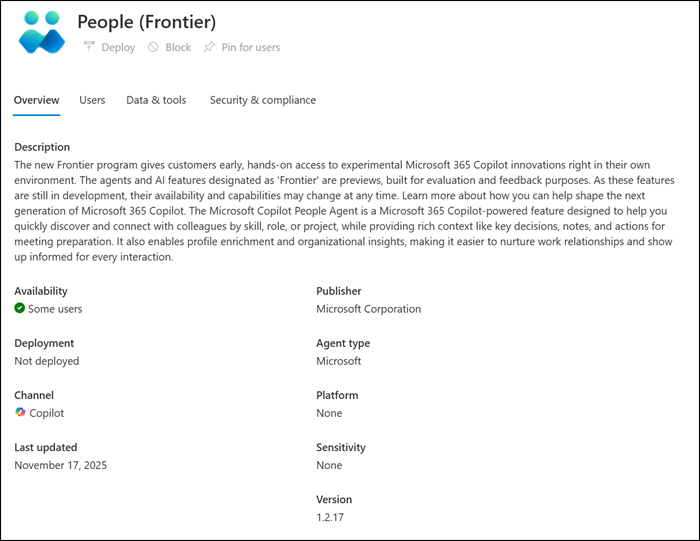 Enable the People (Frontier) agent in Agent 365