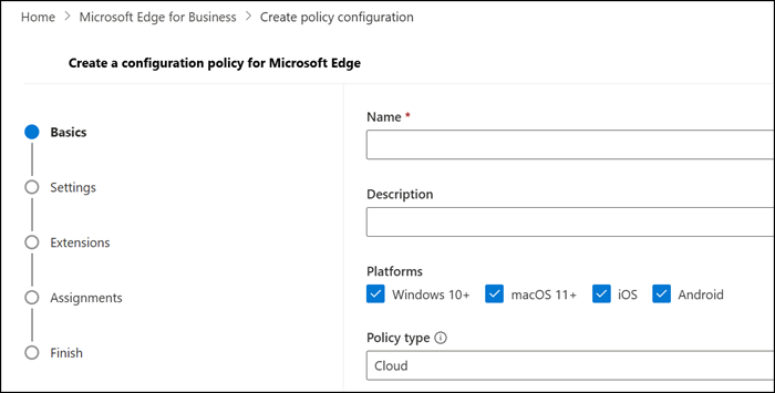 Creating a new cross-platform policy in Edge Management Service