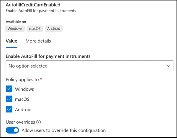 Select an individual platform for the policy