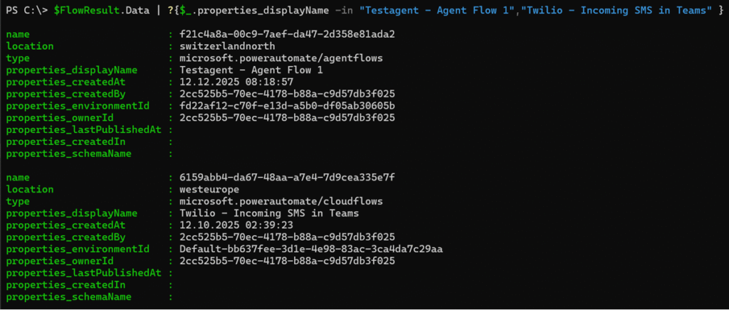 Flows from the Power Platform Inventory