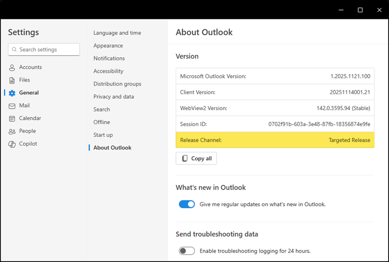The new Outlook in targeted release mode