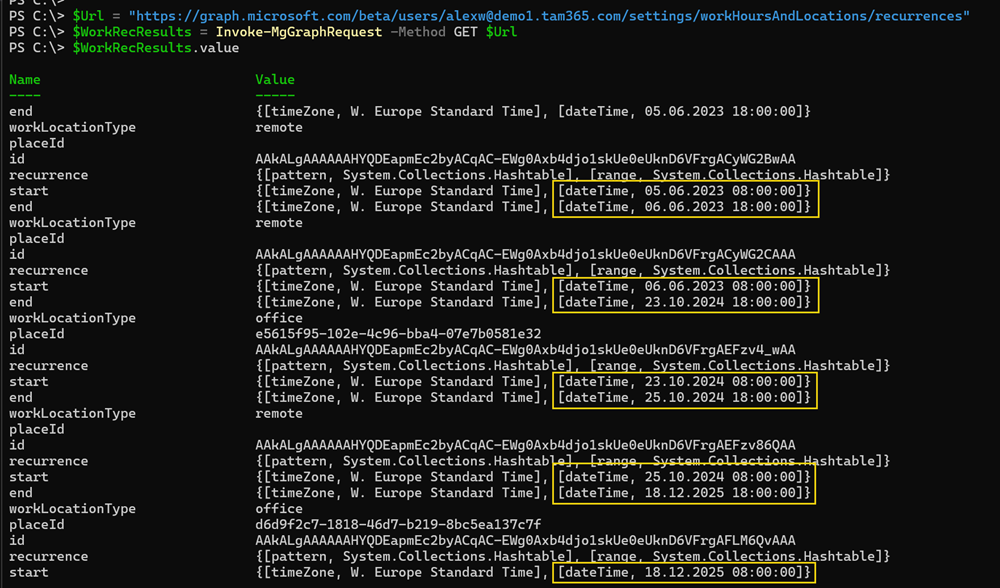Existing work hours from the past