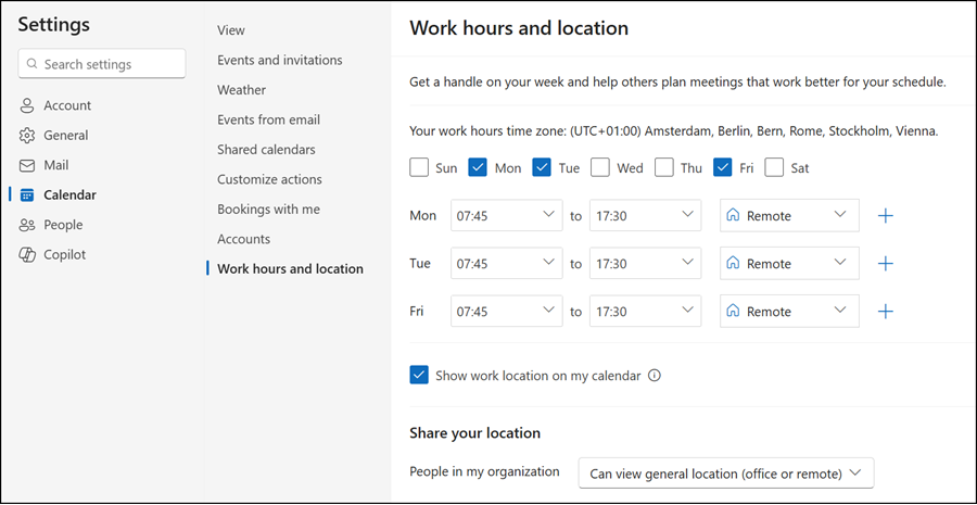 Monday, Tuesday, and Friday as remote days