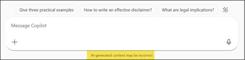 Default AI disclaimer in Copilot Chat
