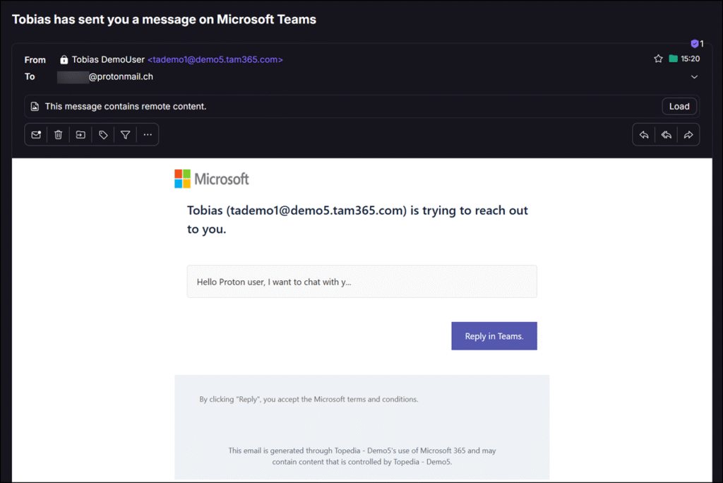 Email invitation to chats with an external recipient