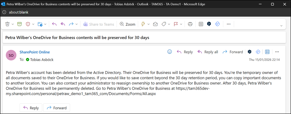 The previous, plain-text email