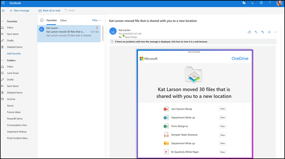Streamlined notification when six or more files are moved