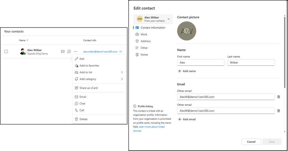 Unified, streamlined contacts menu