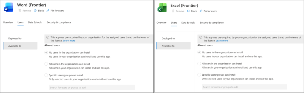 Word, Excel, and PowerPoint agents show the same message