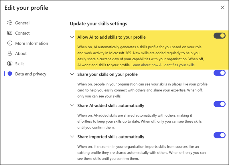 People Skills default settings, users have to opt out manually