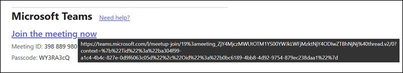 Scheduled meeting invitation with the previous format