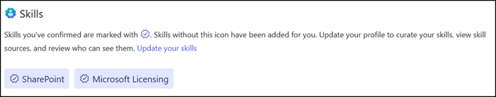 Skills on the Microsoft 365 profile card