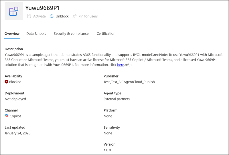 Unknown Yuwu9669P1 agent in Microsoft 365