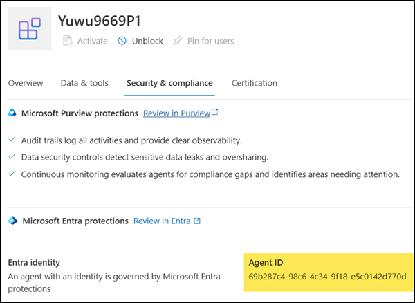 The agent has a reference to an Entra agent blueprint