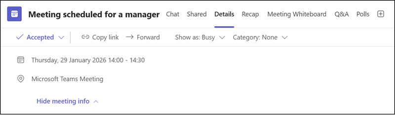 Meeting details in Teams