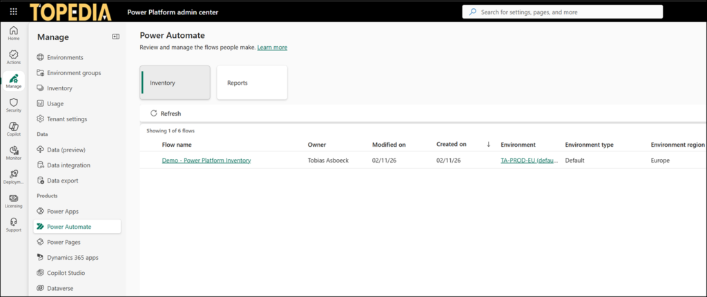 Contextual inventory view for Power Automate Flows