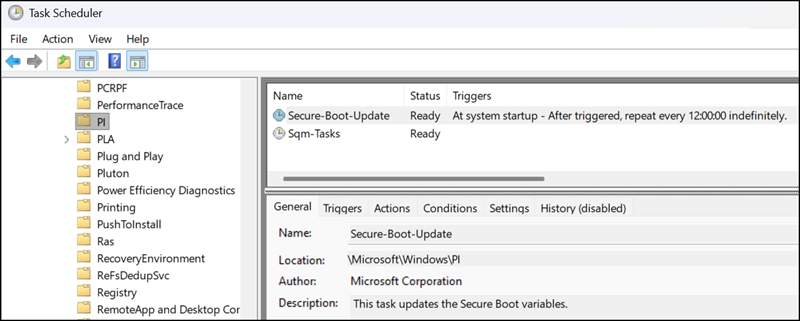 Starting the Secure Boot update task manually