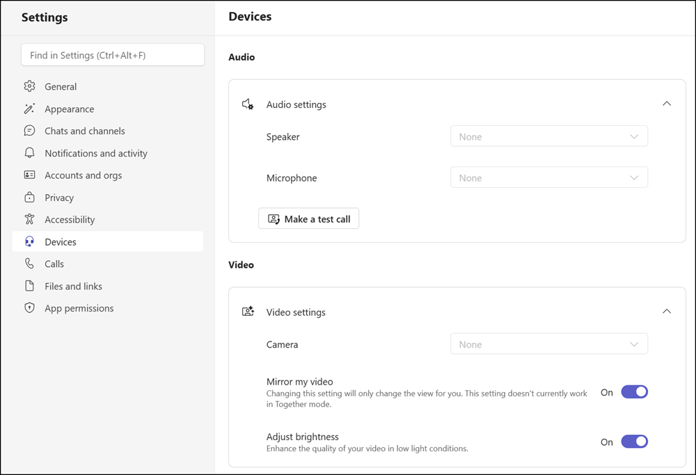Improved device settings in Teams on the web