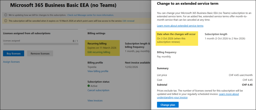 Extended service term start date inconsistency