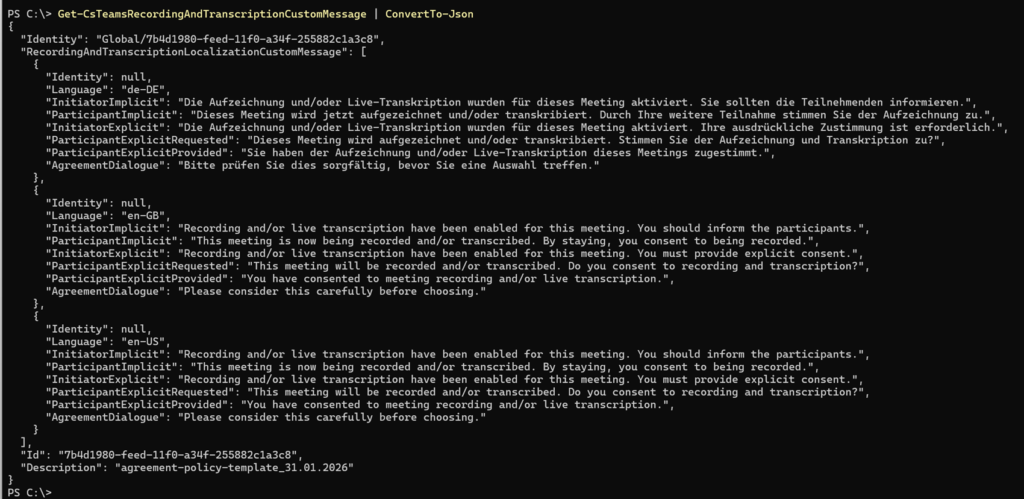 Customized message template includes all languages