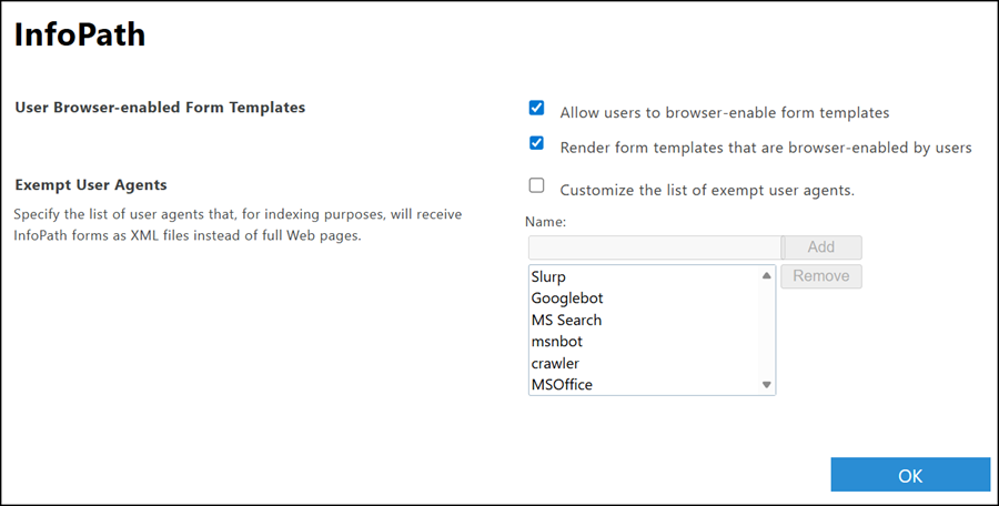 InfoPath configurations in the SharePoint Admin Center