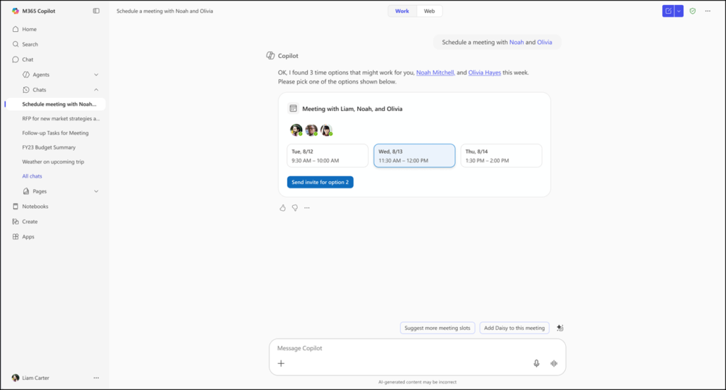 Schedule a meeting in Copilot Chat