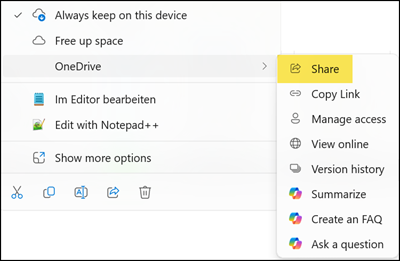 Share a OneDrive file in Windows File Explorer