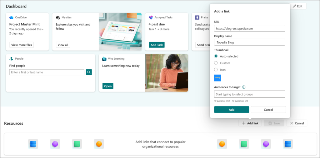 Add resource links to Viva Connections