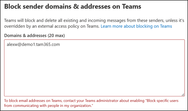 You cannot add an email address to the Tenant Allow/Block list