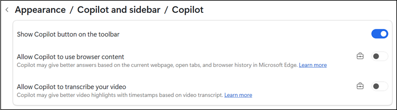 EdgeEntraCopilotPageContext policy is disabled