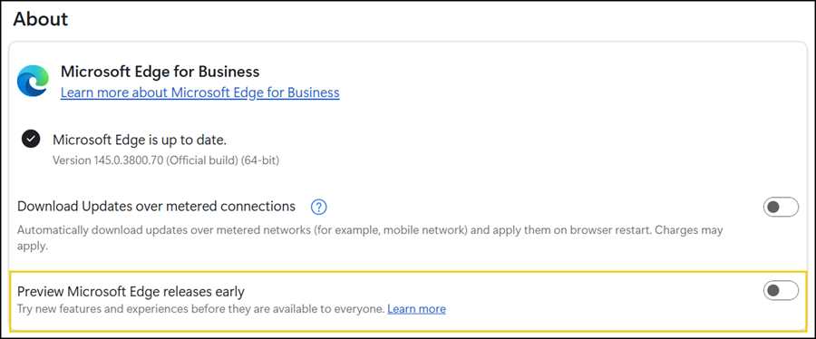 Enable or disable Edge Enterprise Preview