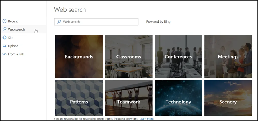 The Web Search pivot powered by Bing will be removed from the SharePoint image picker