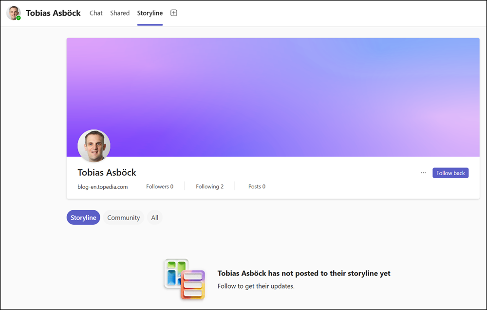 The Storyline property controls the Storyline in Teams Chats and Viva Engage communities