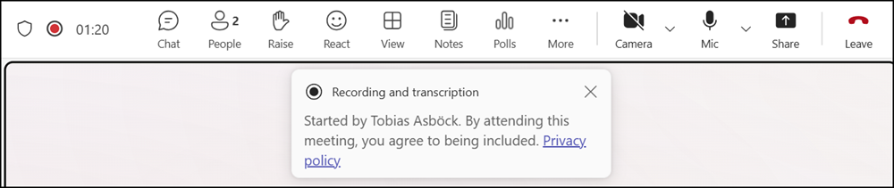 Default recording and transcription notification