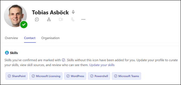 People Skills on the profile card in Teams