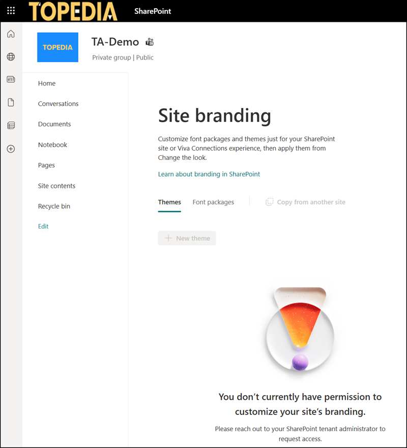 Site branding settings are disabled