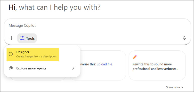 Designer tools for Copilot Basic users