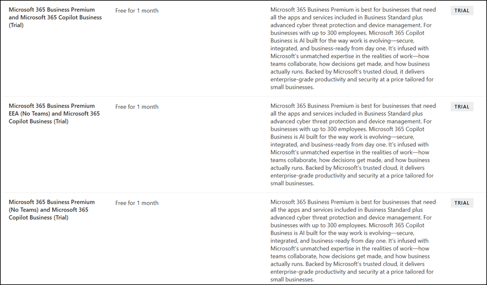 Free trial for Microsoft 365 Business Premium and Microsoft 365 Copilot Business (March 2026)