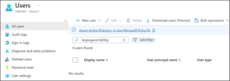 No guest user was created in Entra