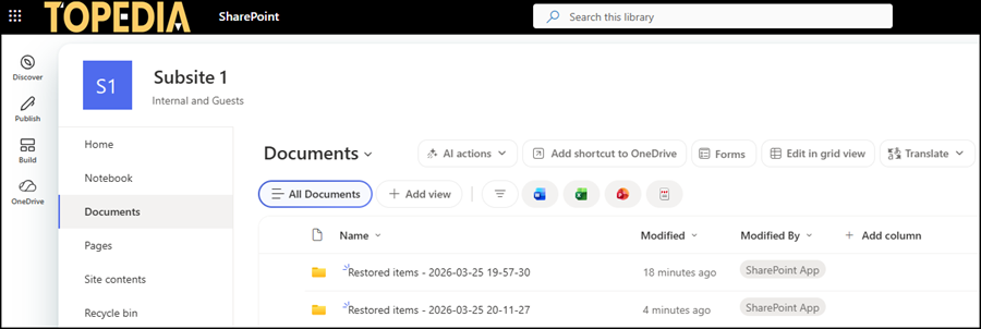 Restore has created the destination folders