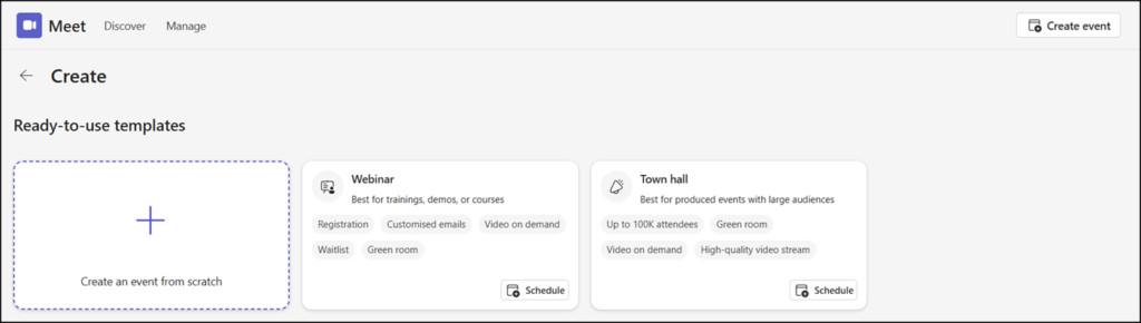 Create new Teams events