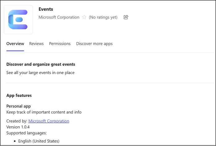 Events app in Teams