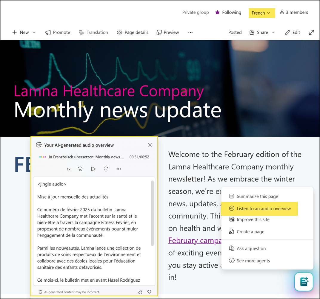 Updates to AI-generated Audio Briefings in Viva Connections and ...