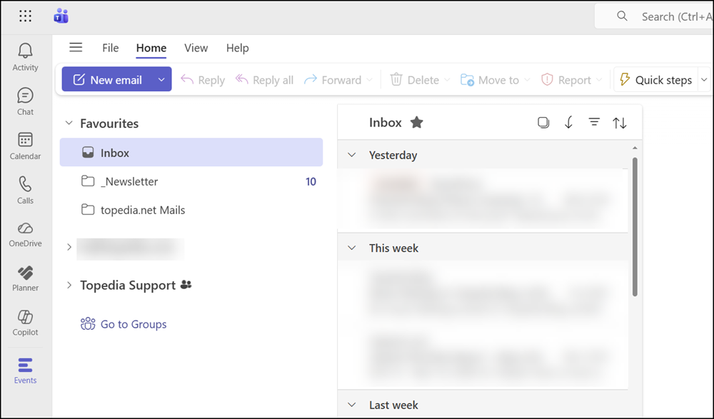Outlook Mails in Teams (provided via the Events app)