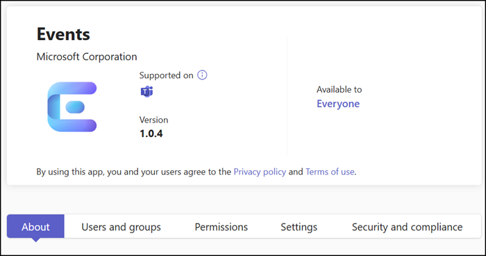 Events app in the Teams Admin Center