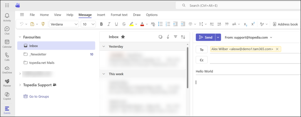 Sending emails in Teams
