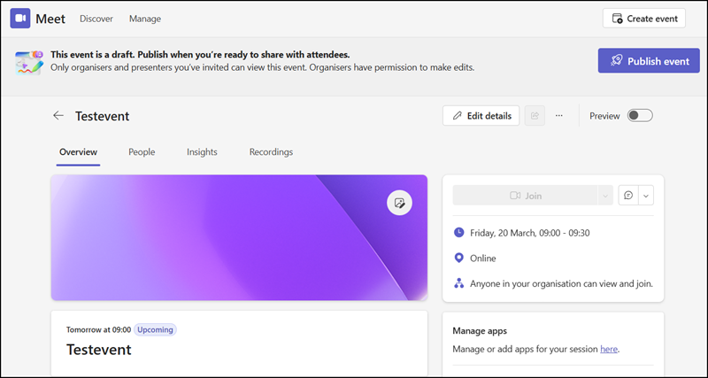 The event is always in Draft mode